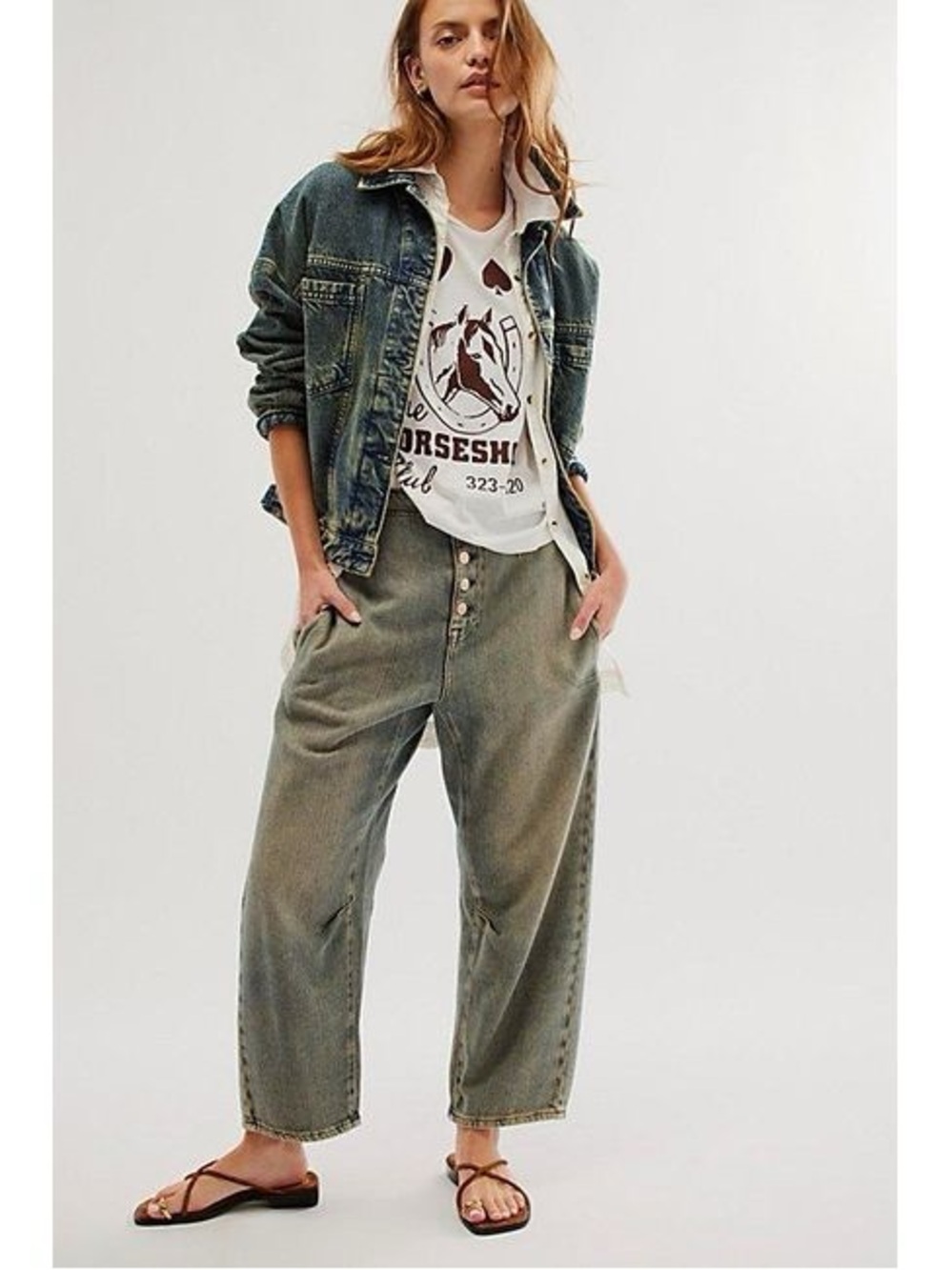 We The Free Free People Osaka Mid Rise Barrel Jeans Women's 29 Boho Indie
